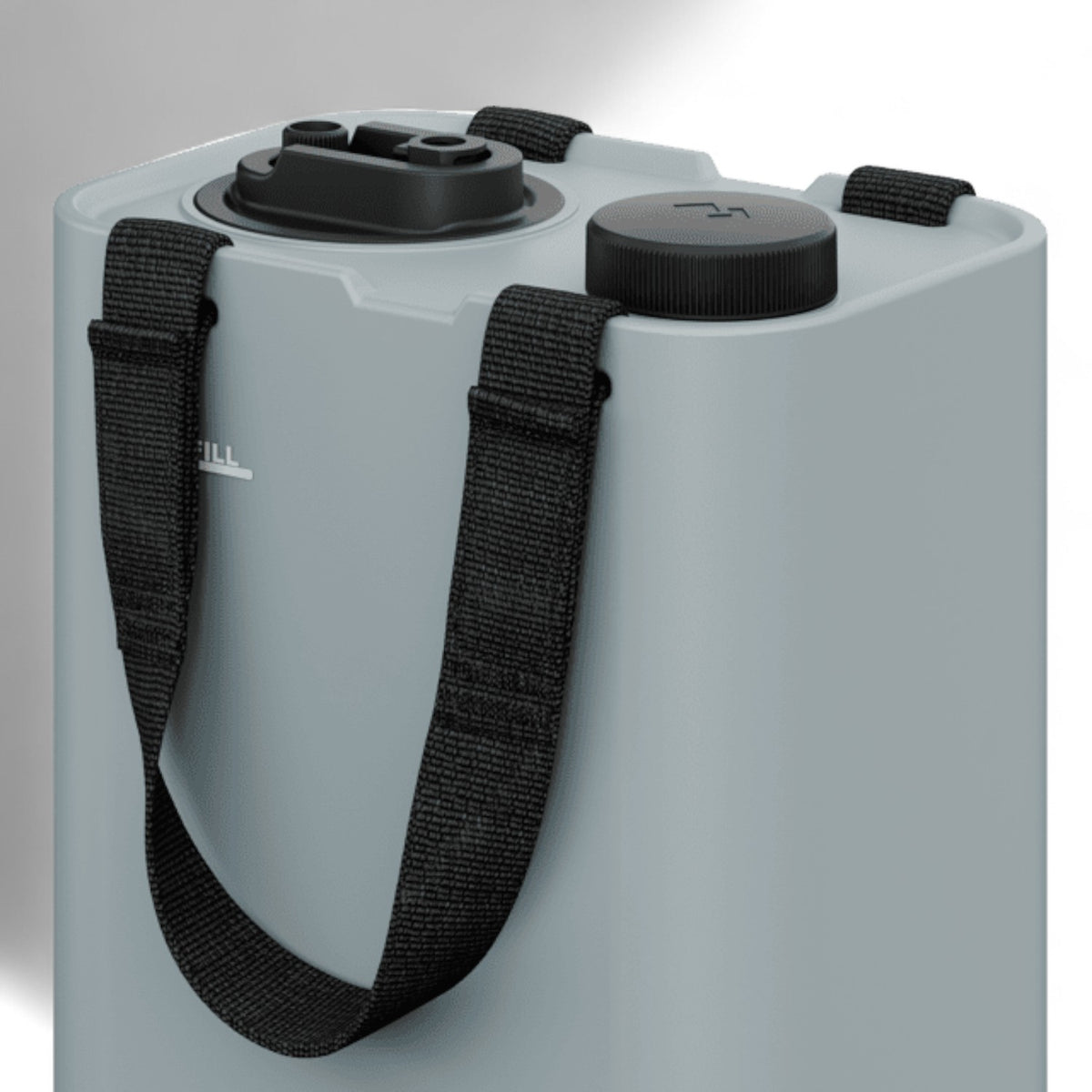 Dometic GO watertank 11L - draagbaar, compact, glacier ingezoomd op de bvenkant zij aanzicht