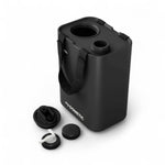 Dometic GO watertank 11L - draagbaar, compact, in slate zwart zij aanzicht geopend met dop ernaast.