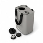 Dometic GO watertank 11L - draagbaar, compact, zijaanzicht met geopende dop, grijze kleur glacier