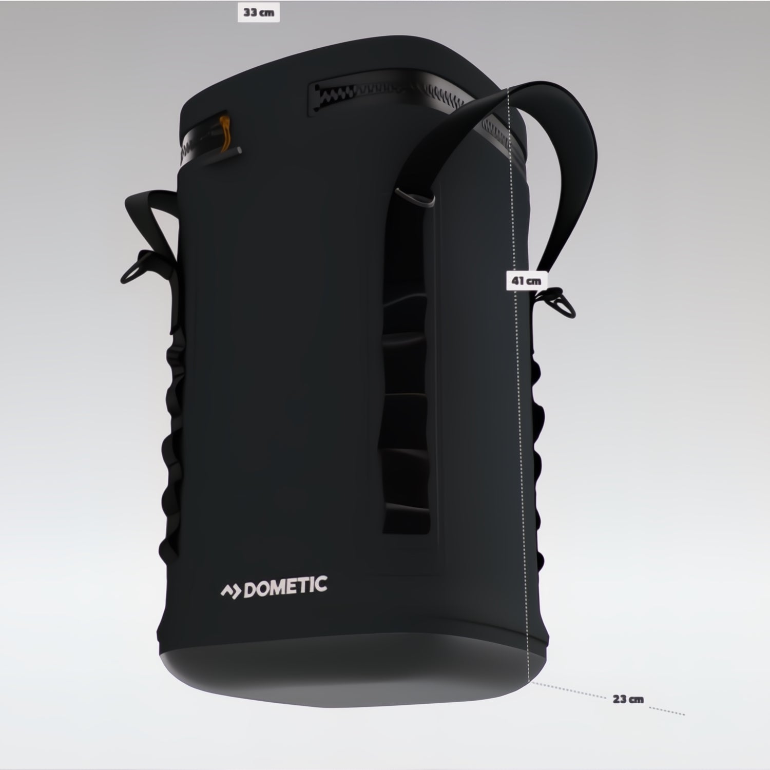 Dometic PSC9 Soft Cooler – compacte waterdichte geopende koeltas in kleur Slate met afmetingen erbij