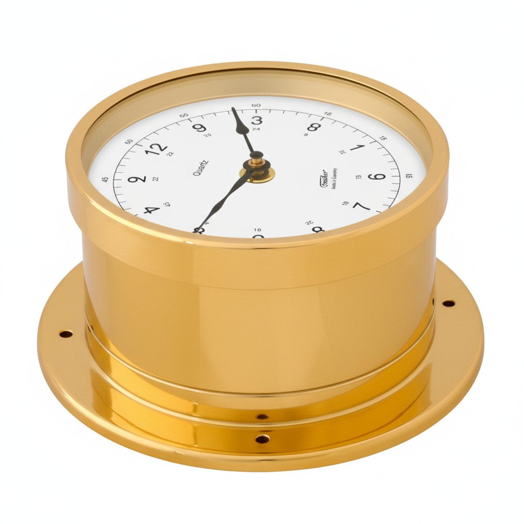 Fischer 103U Quartz Scheepsklok klassiek nautisch, slimme opening in messing zij aanzicht