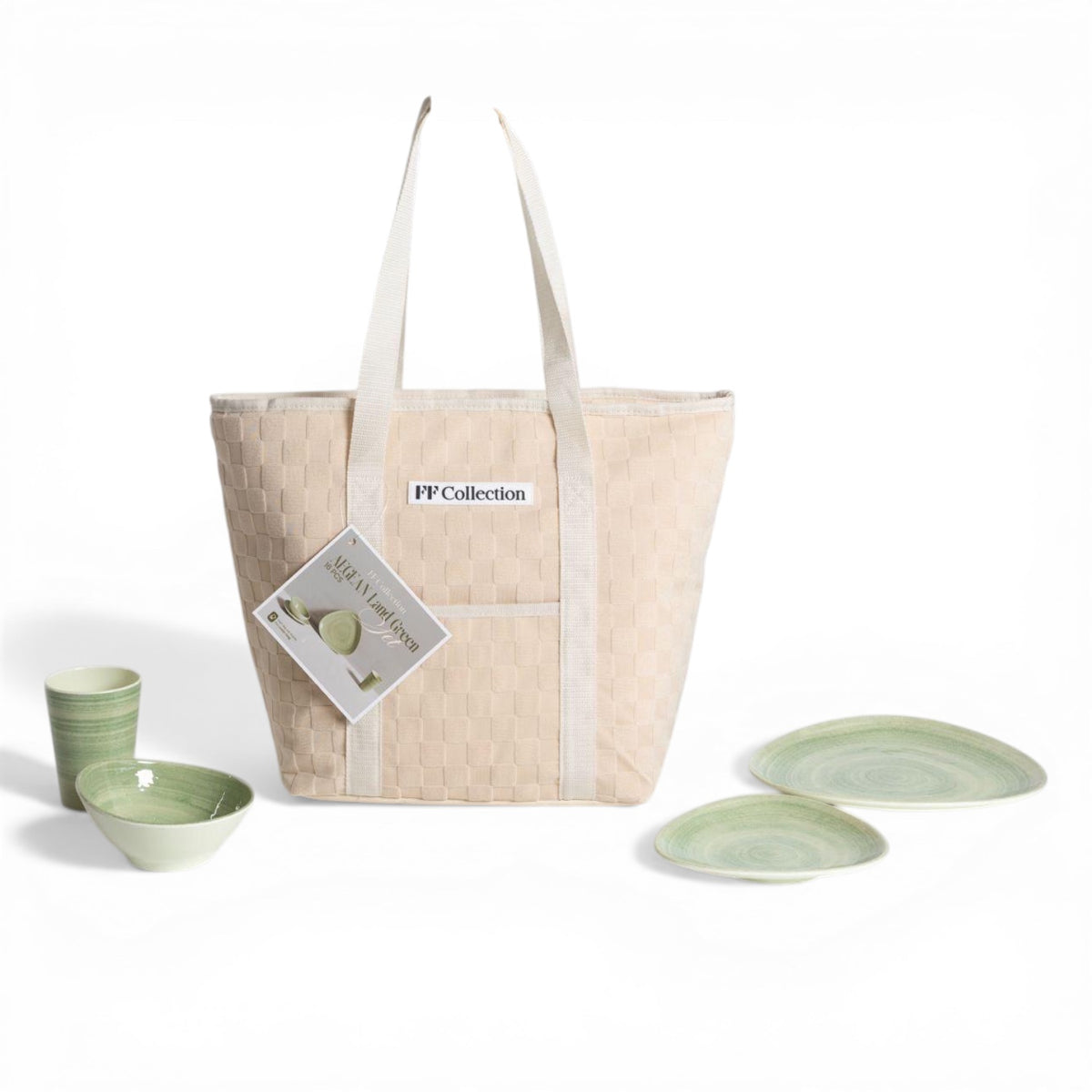 Flamefield Aegean Land Green 16-delige melamine servies set anti-slip met koeltas