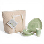 Flamefield Aegean Land Green 16-delige melamine servies set anti-slip met koeltas ingezoomd
