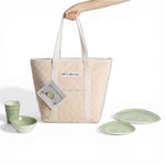 Flamefield Aegean Land green koeltas in creme wit met zacht groen servies