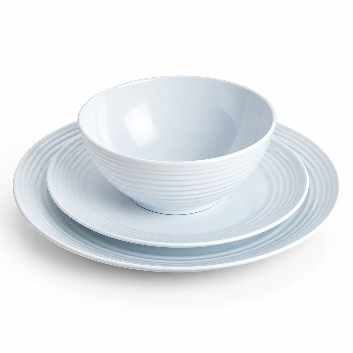 Flamefield Cool white non slip dinner set stacked