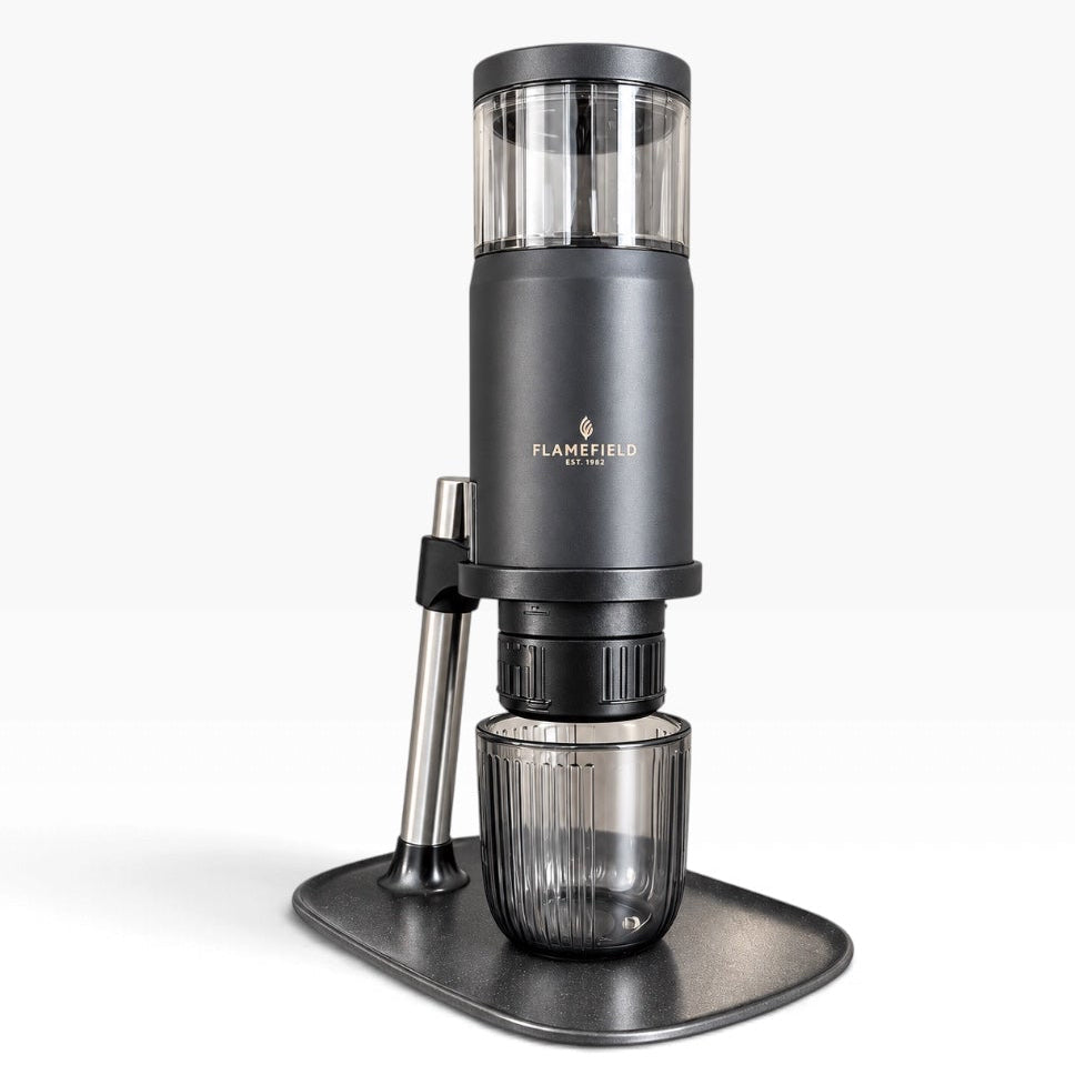 Flamefield Espressomachine zwart met houder 