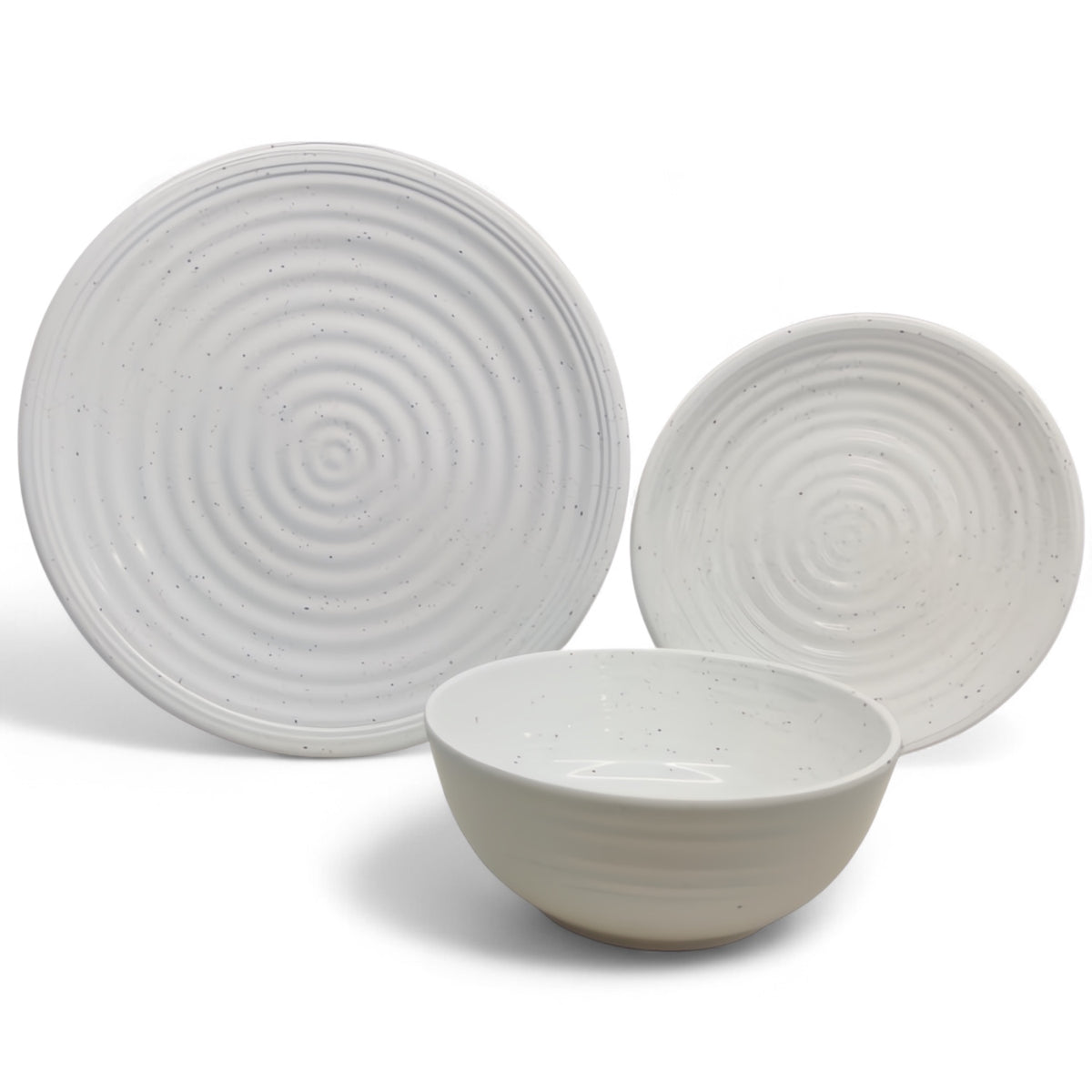 Flamefield Granite Pearl onbreekbaar servies – wit met ribbel patroon vrijstaand