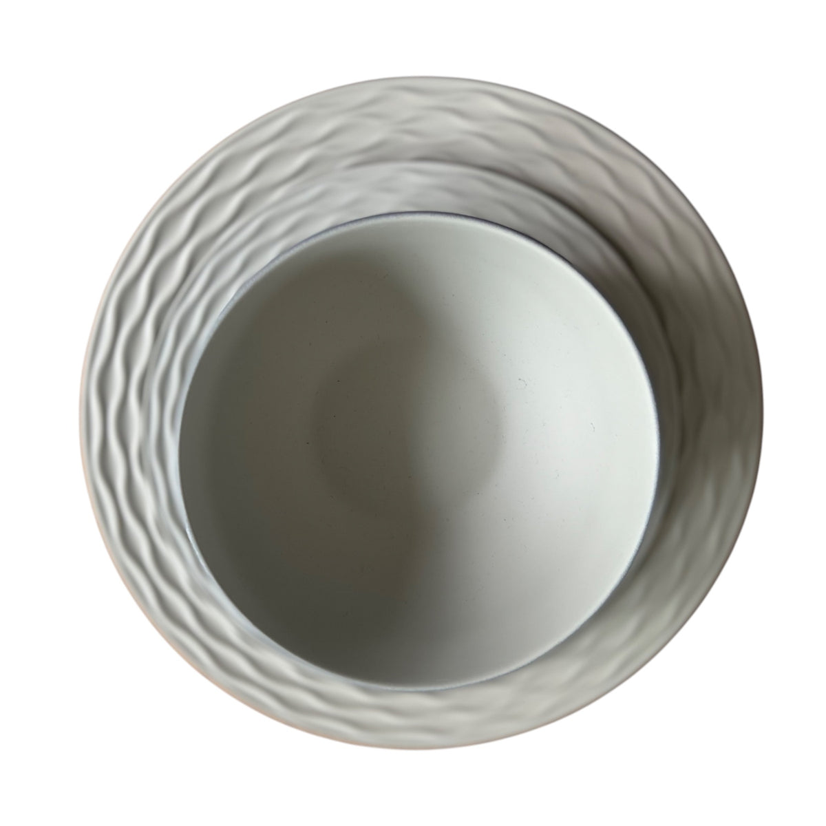 Flamefield Ripple Sand RS0112 melamine servies zand, grijs, natuur relief bovenaanzicht
