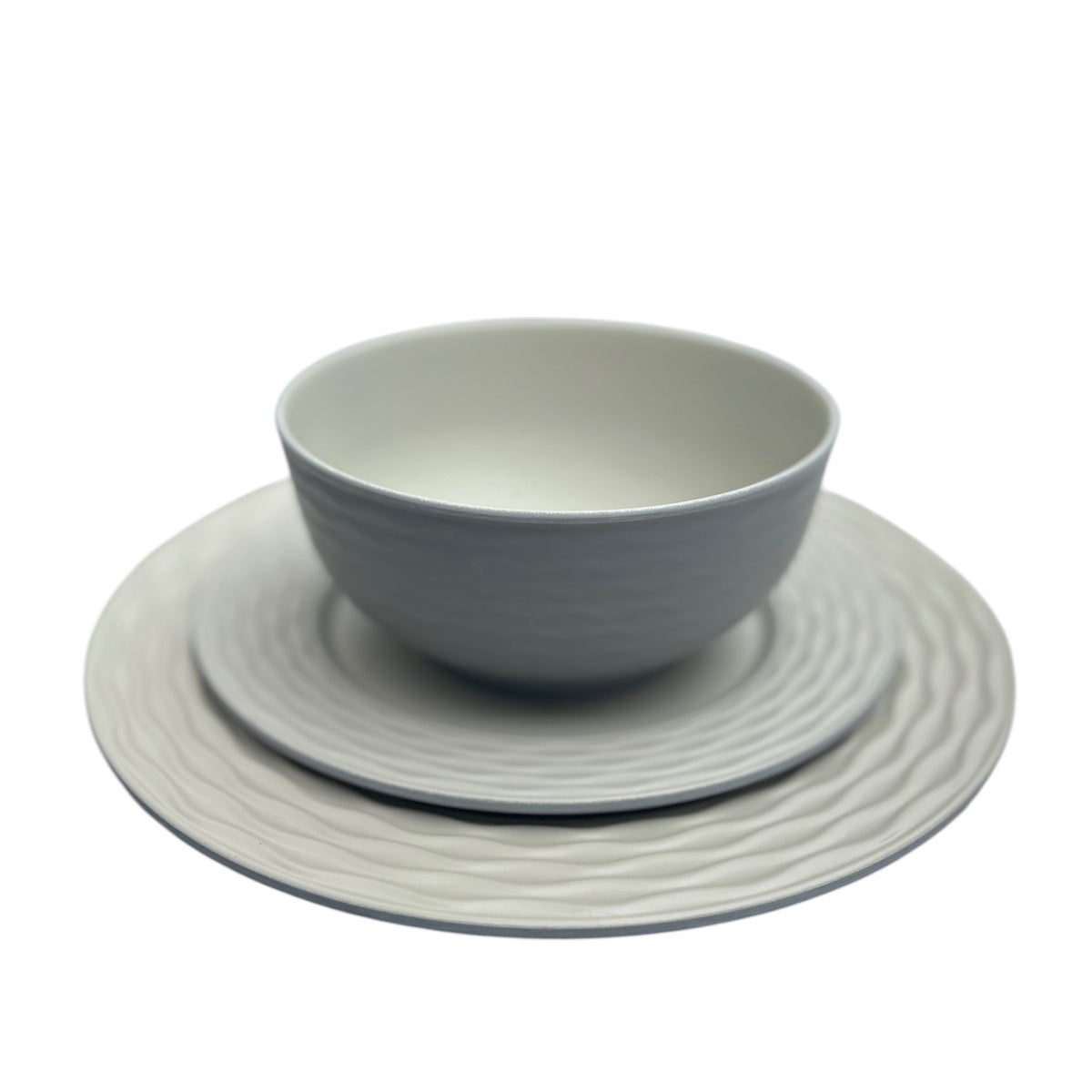 Flamefield Ripple Sand RS0112 melamine servies zand, grijs, natuur relief vooraanzicht op witte achtergrond