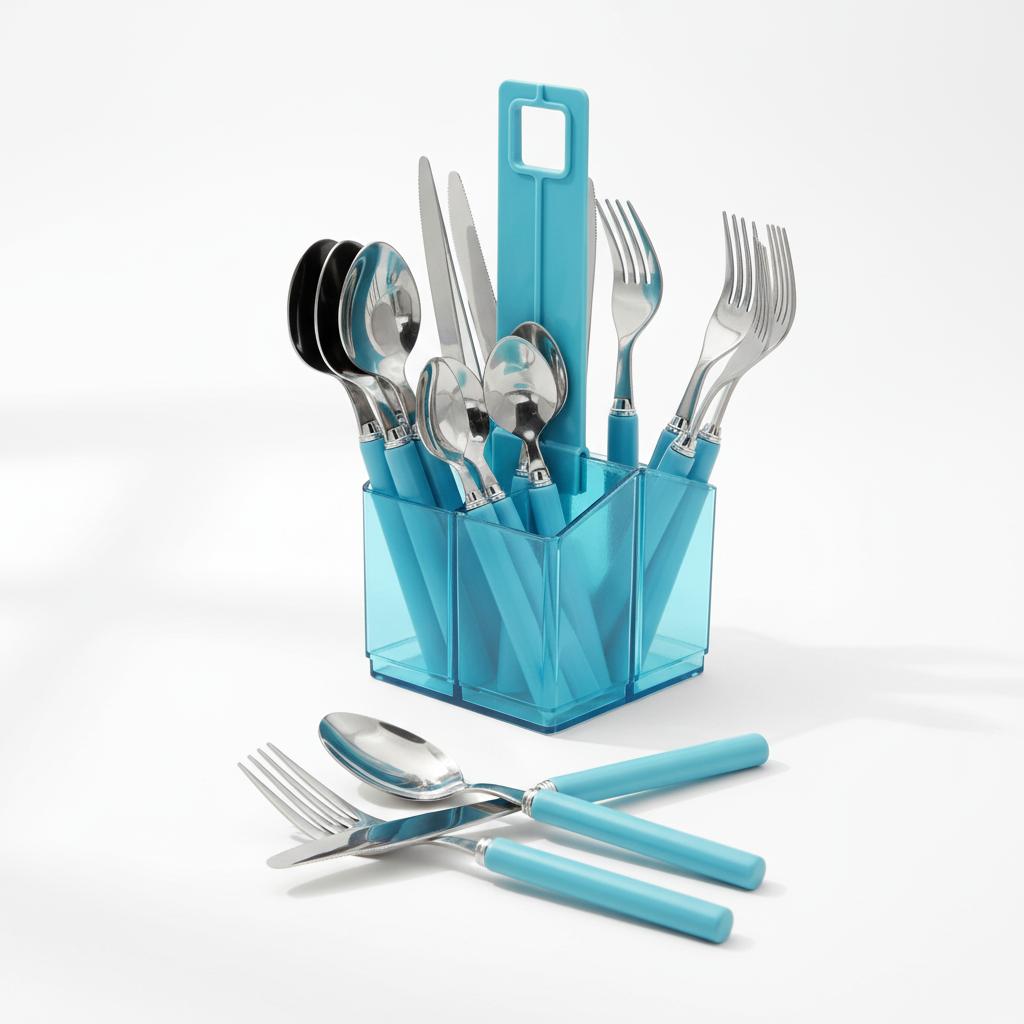 Flamefield bestekset 16-delig – aqua kleur, lichtgewicht en duurzaam RVS