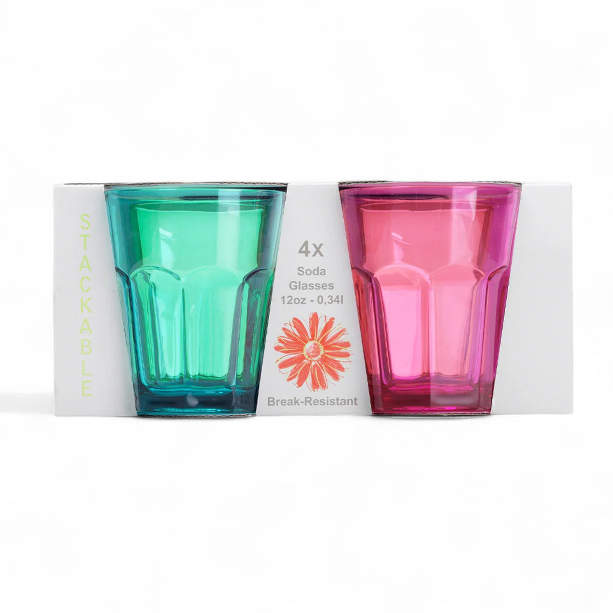 Flamefield gekleurde soda glazen set van vier T0346M