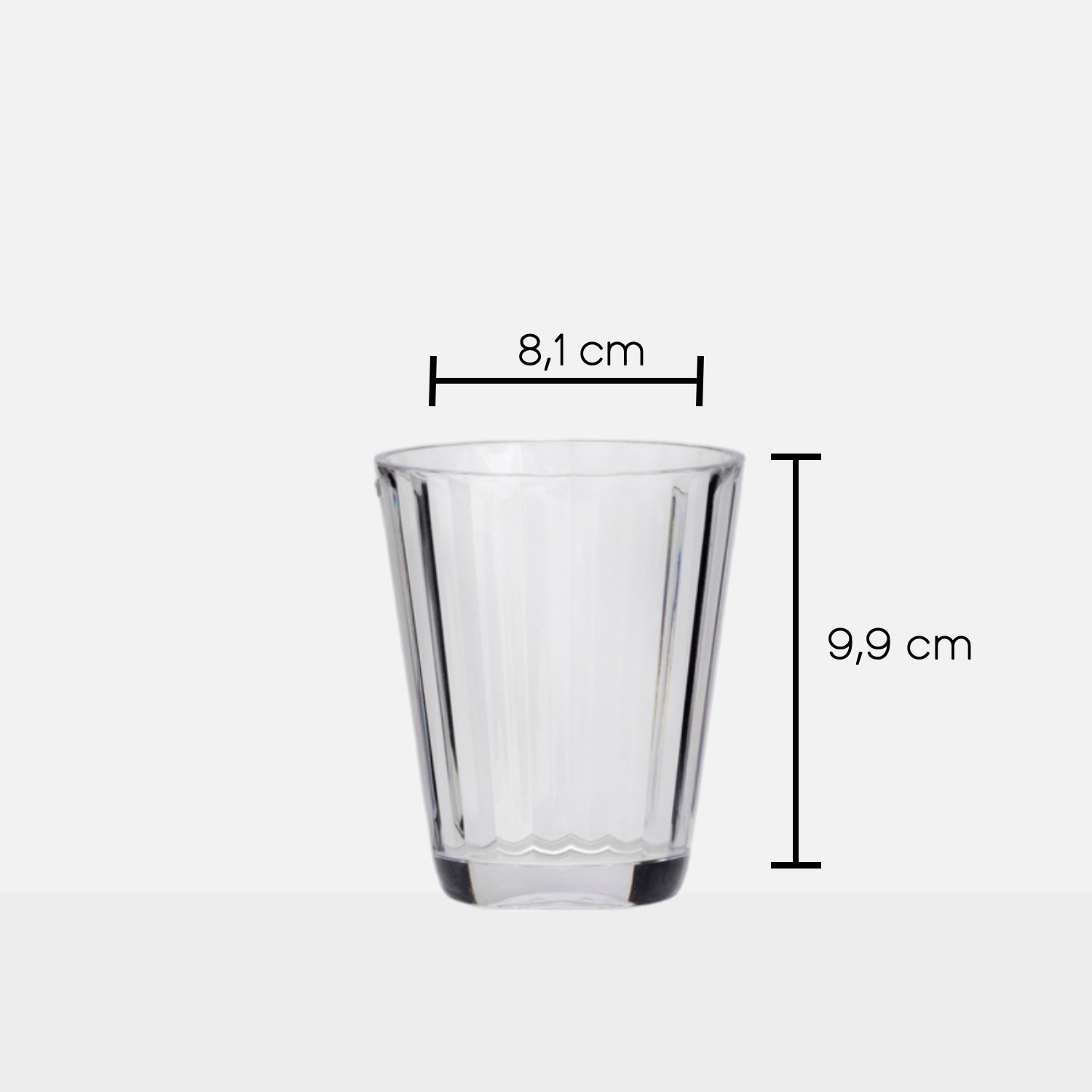 Flamefield glas SP2125_Short_Tumbler_clear_met_maatvoering erbij