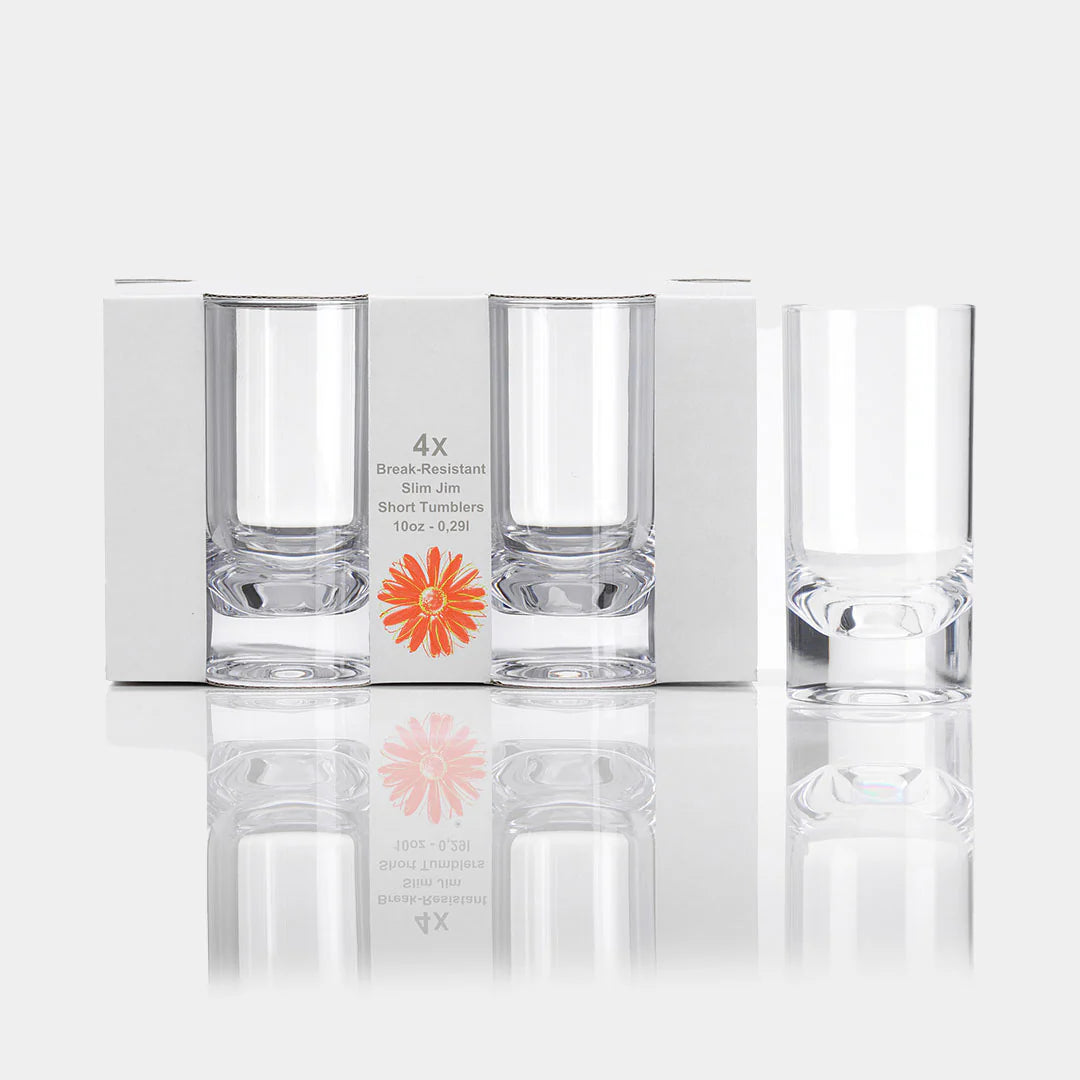 Flamefield longdrink glas Slim Jim Short set van vier – onbreekbaar en kristalhelder acryl kleur transparant