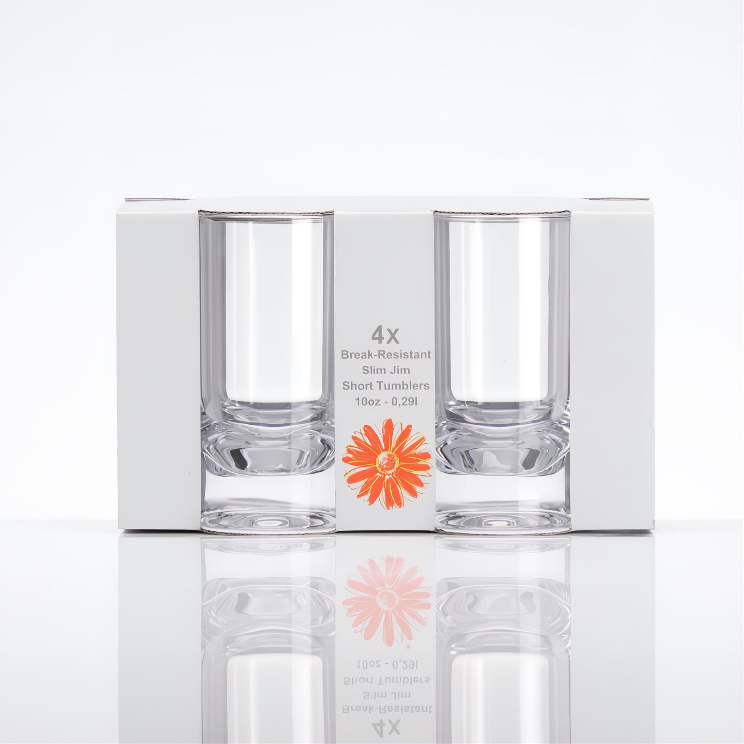 Flamefield longdrinkglas Slim Jim Short Clear 290 ml, onbreekbaar, kristalhelder, acryl , in verpakking als set van vier