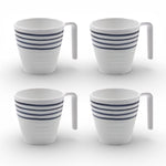 Flamefield mokken Azure 300 ml – wit met blauwe streep, stapelbaar, melamine, set van 4