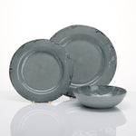 Flamefield onbreekbaar servies Moondust grijs - 12-delige melamine set met antislip dinerbord, ontbijtbord en kom gepresenteerd