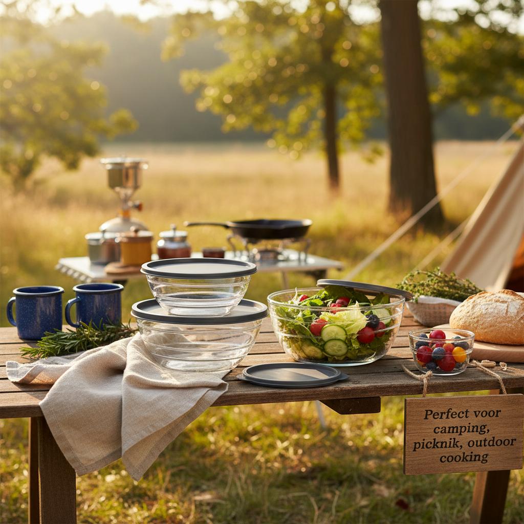 Flamefield opbergbakjes op een tafel buiten 