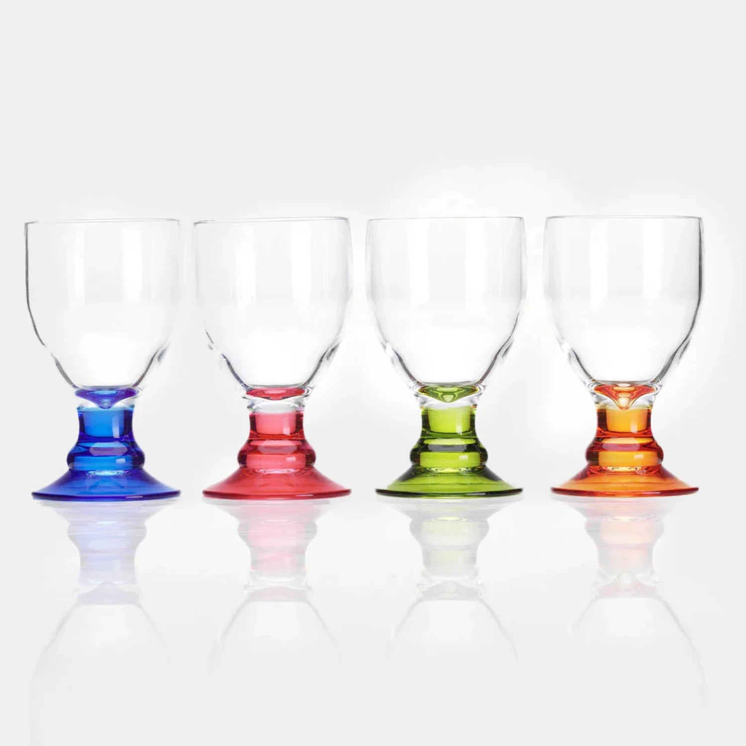 Flamefield party bella goblets met gekleurde voet vier op een rij