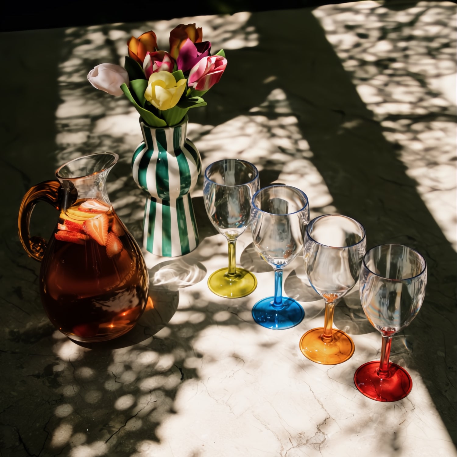 Flamefield wijnglas Party 290 ml (set van 4) met gekleurde voet