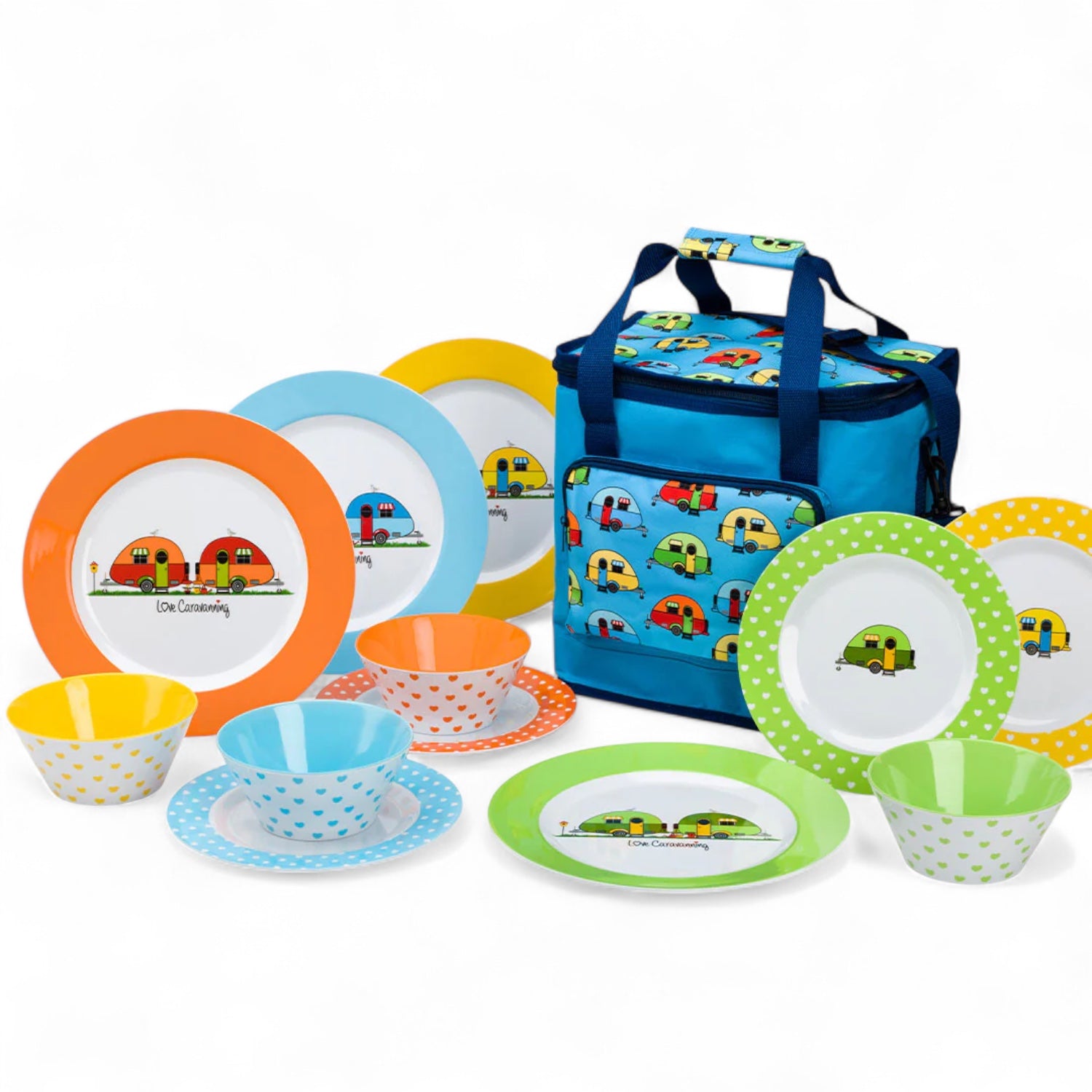Flamefield serviesset Love Caravanning 13-delig – retro melamine met koeltas