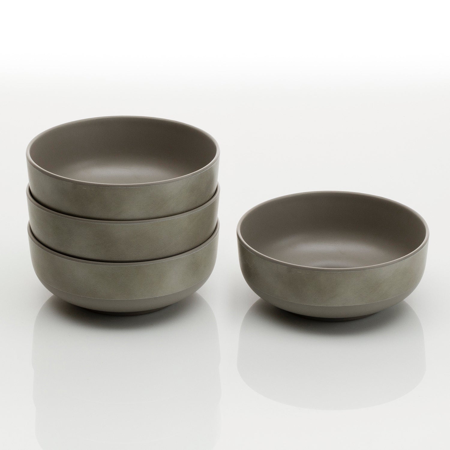 Flamefield serviesset Pebble Sky – 12-delig, mat grijs melamine stapel van 4 kommen