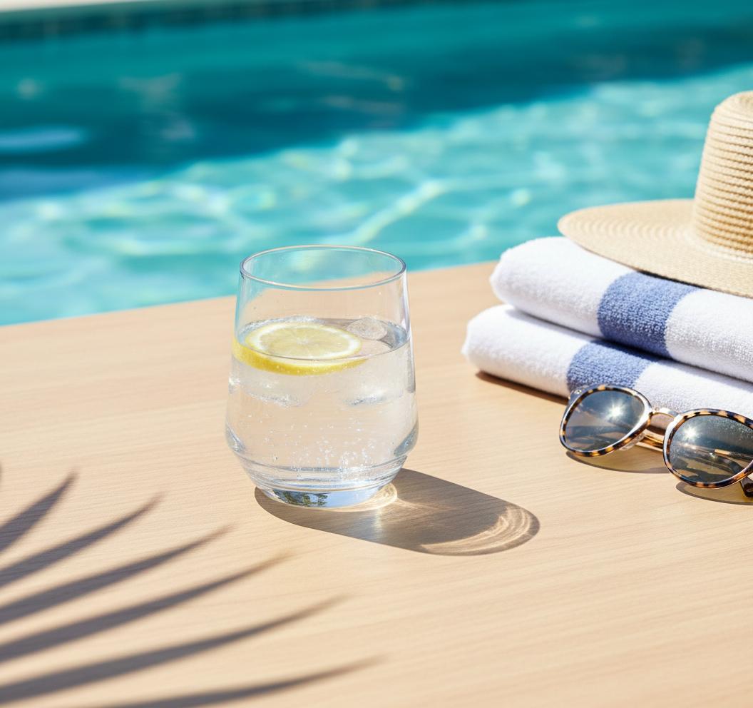Flamefiels savoy waterglas bij het zwembad