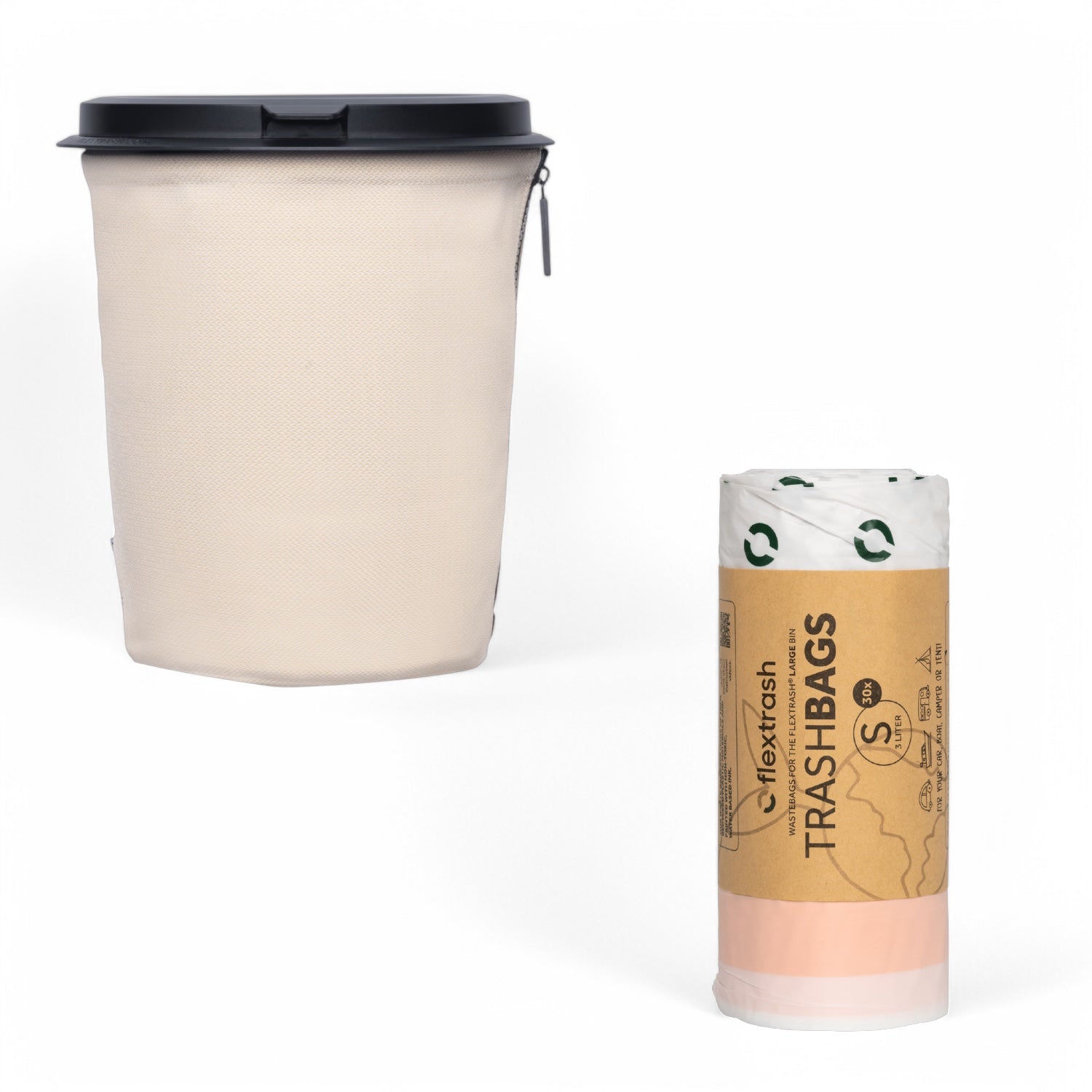 Flextrash flexibele prullenbak in kleur Casual Creme met afvalzakken maat M
