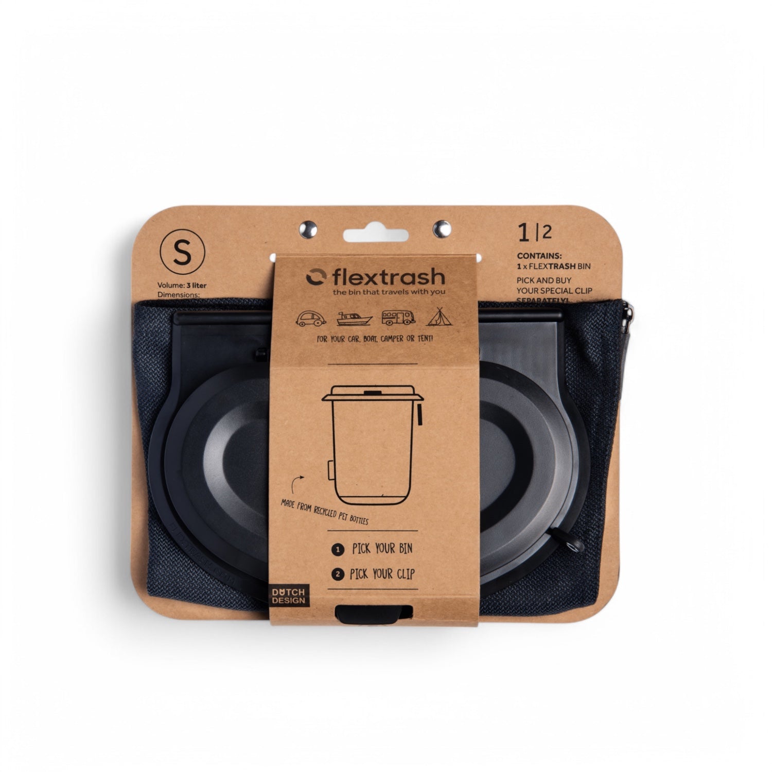 Flextrash flexibele prullenbak in kleur Navy Blue maat S in verpakking