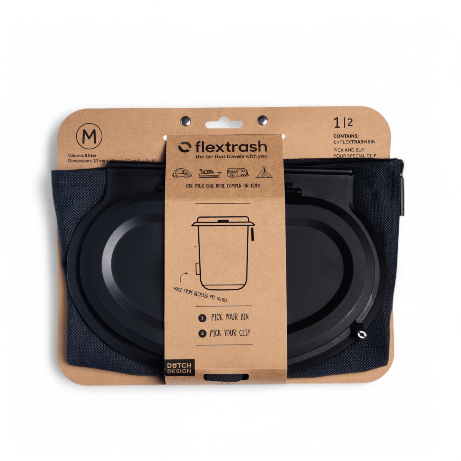 Flextrash flexibele prullenbak in kleur Navy Blue maat medium in verpakking