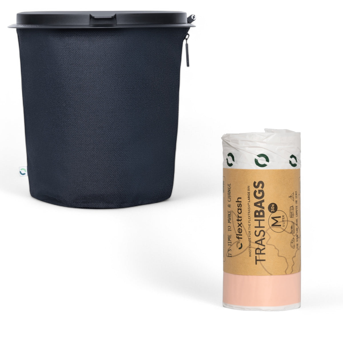 Flextrash flexibele prullenbak in kleur Navy Blue met trashbags maat M