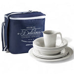 Harmony Pearl bootservies - onbreekbaar, effen met klassieke parelrand 40144_40145 serviesset met tas in 4 of 6 persoons