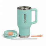 Igloo Flip ‘n’ Sip drinkfles 946 ml met rietje in seafoam groene kleur, alle losse onderdelen los gekoppeld, rietje, deksel en beker met handvat