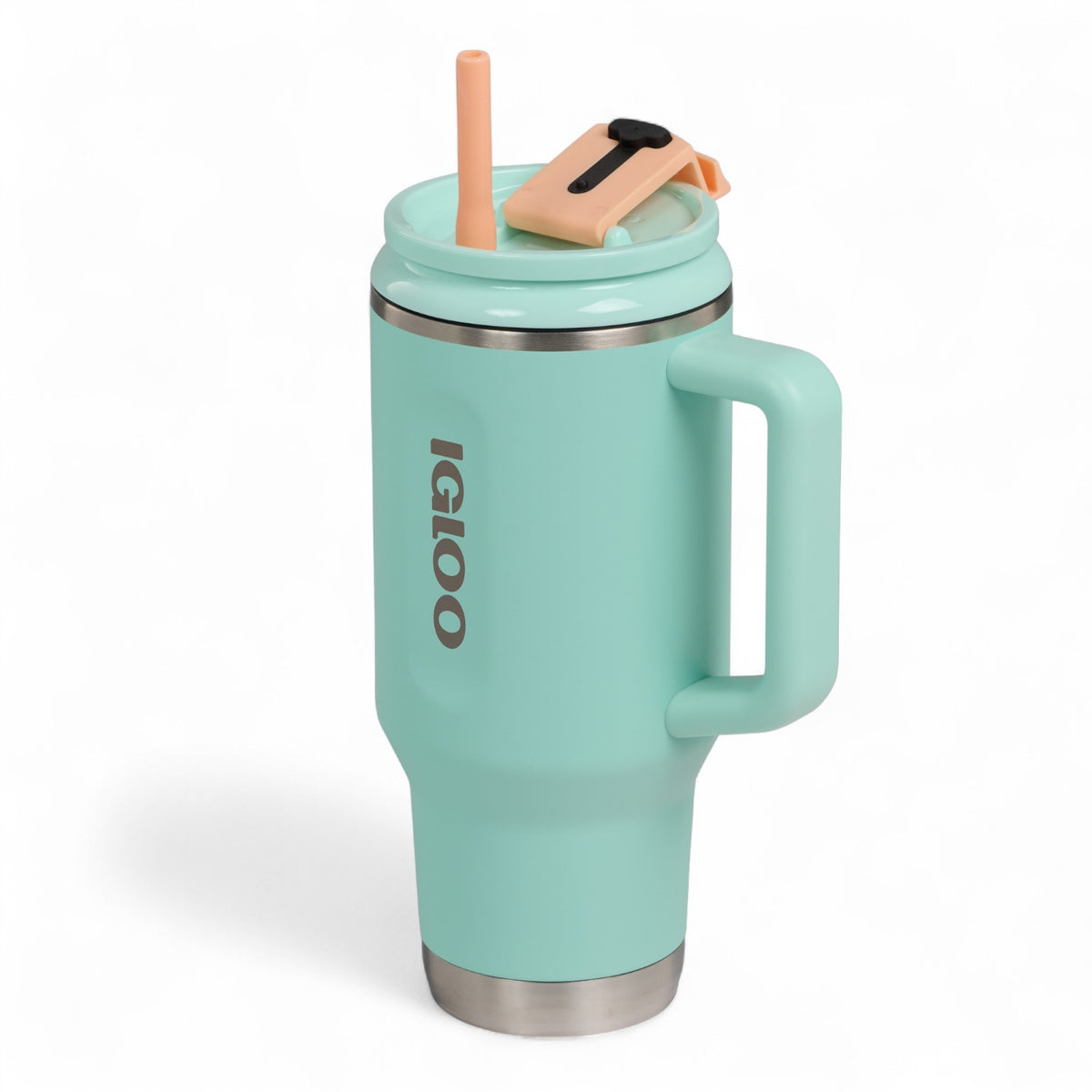 Igloo Flip ‘n’ Sip drinkfles 946 ml met rietje in seafoam groene kleur, van zijkant gefotografeerd met rietje erin