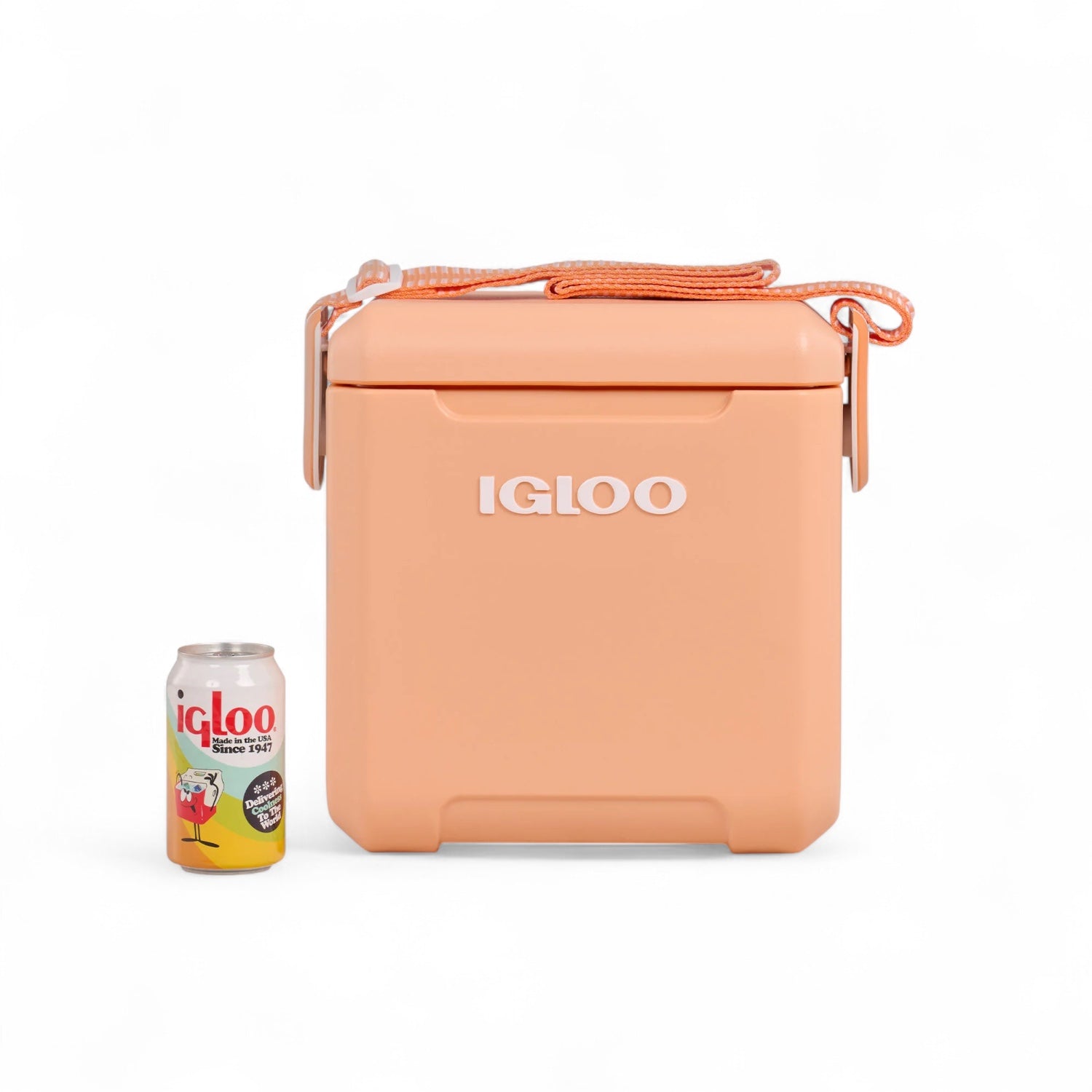 Igloo tag along too Apricot from the front with a can