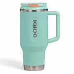 Igloo thermosfles Flip ‘n’ Sip 946 ml - duurzame drinkfles met rietje, seafoam kleur groen met logo op voorzijde