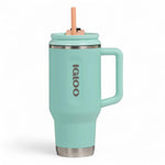 Igloo thermosfles Flip ‘n’ Sip 946 ml - duurzame drinkfles met rietje, seafoam kleur groen met logo op voorzijde en rietje in de fles
