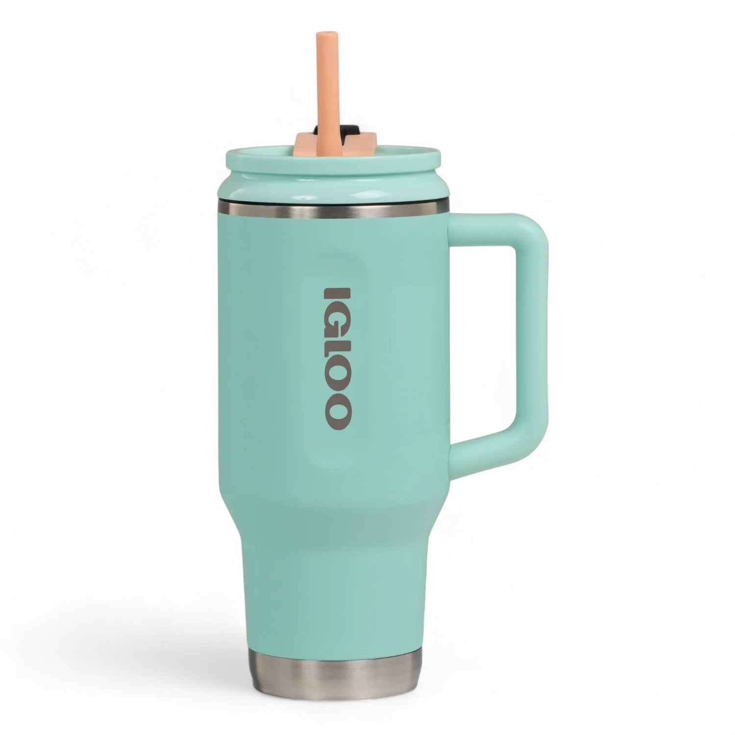Igloo thermosfles Flip ‘n’ Sip 946 ml - duurzame drinkfles met rietje, seafoam kleur groen met logo op voorzijde en rietje in de fles