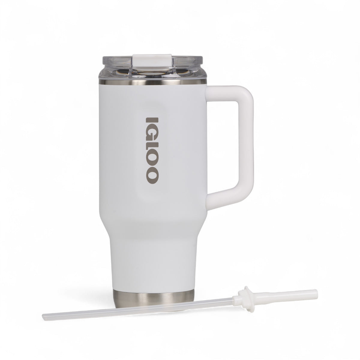 Igloo thermosfles Flip ‘n’ Sip 946 ml - met vacuümisolatie, handvat en rietje, in kleur wit met rietje los ernaast