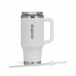 Igloo thermosfles Flip ‘n’ Sip 946 ml - met vacuümisolatie, handvat en rietje, in kleur wit met rietje los ernaast