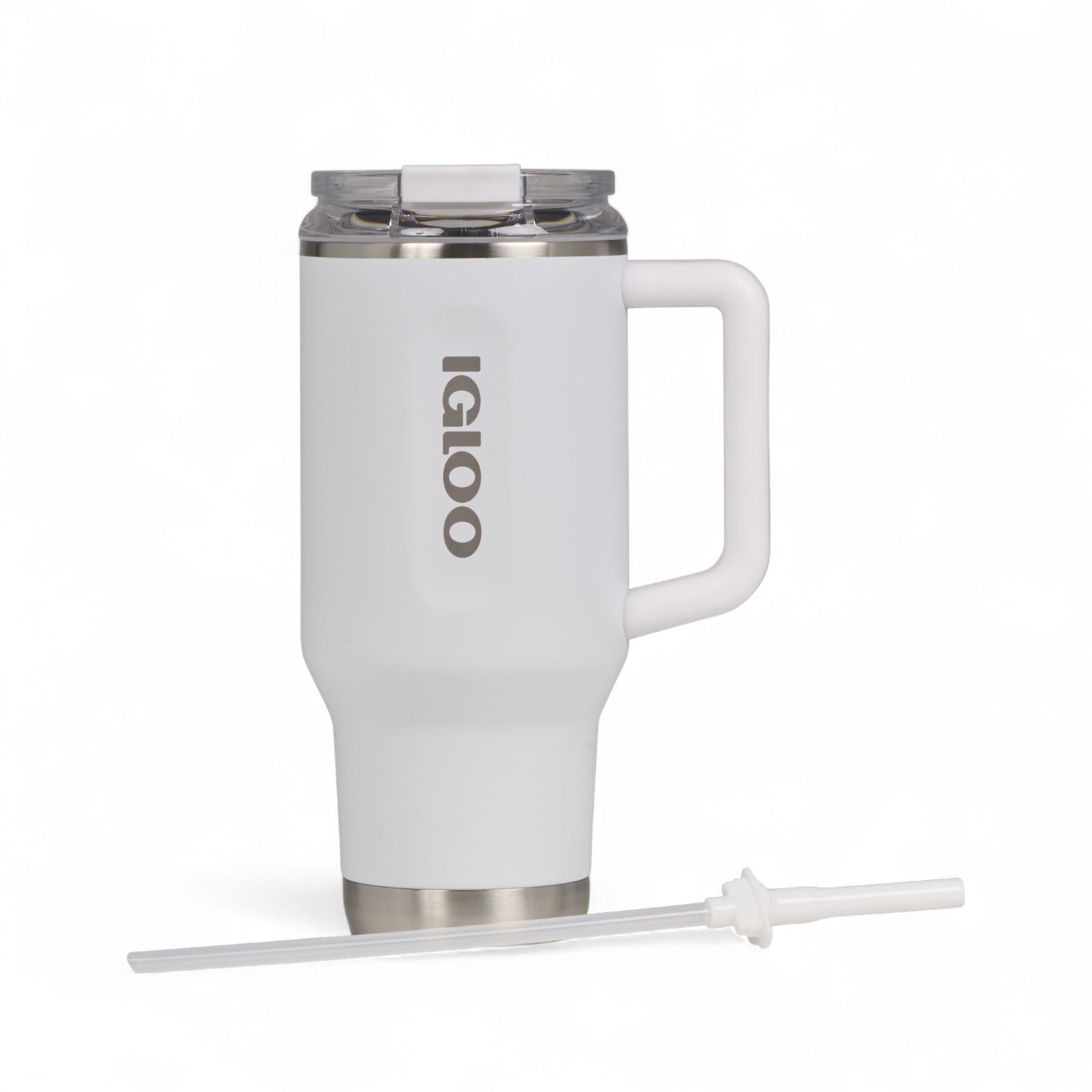Igloo thermosfles Flip ‘n’ Sip 946 ml - met vacuümisolatie, handvat en rietje, in kleur wit met rietje los ernaast