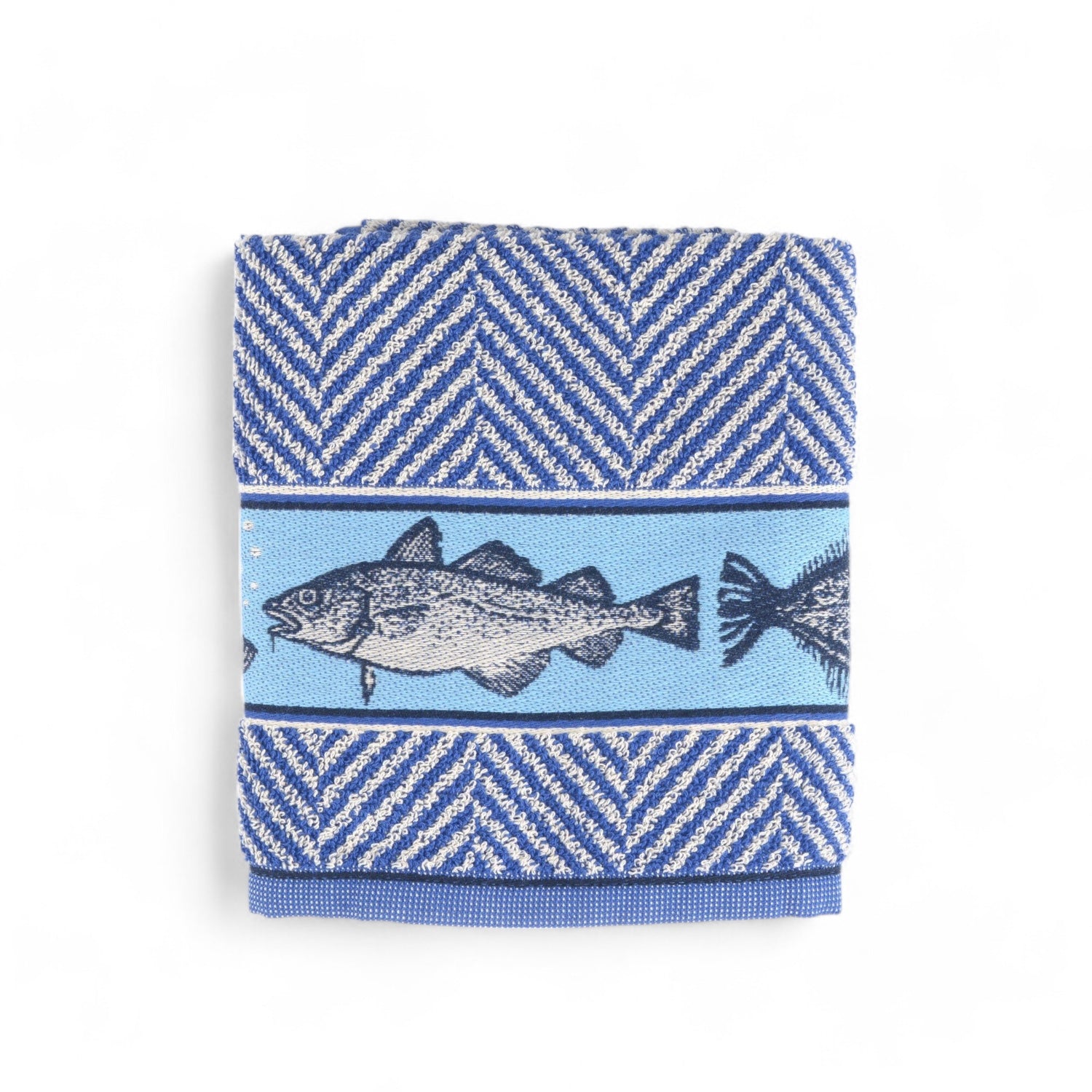 Bunzlau Castle Fish tea towel – organic cotton royal blue/light blue