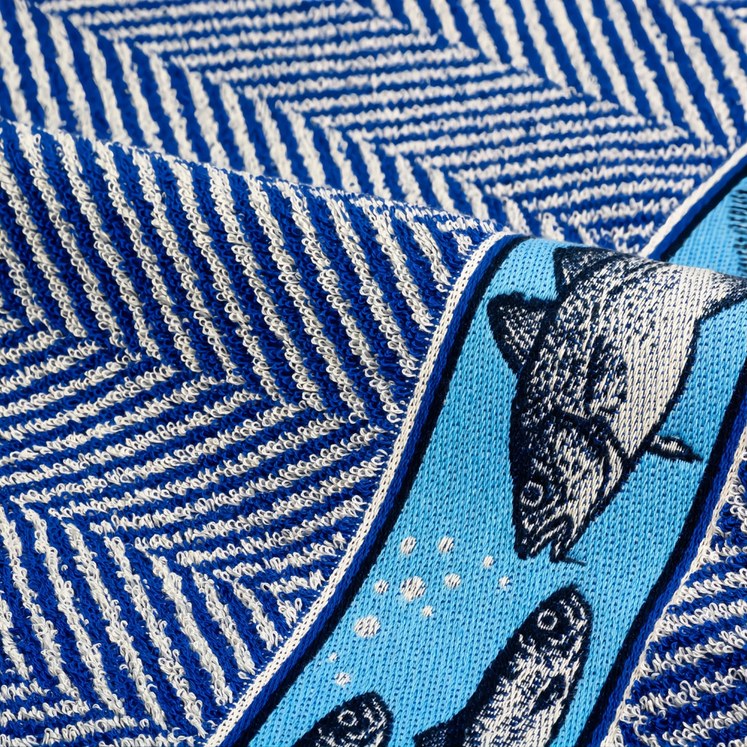 Keukendoek Vis royal blauw Vis detail
