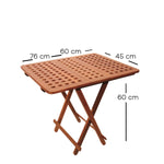 Klaptafel Southampton met tussenstuk, teak, verstelbare hoogtes (60/76 x 60 cm) tekening met afmetingen