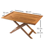 Klaptafel Stockholm - teak, verstelbare hoogtes (110 x 70 cm) tekening met afmetingen