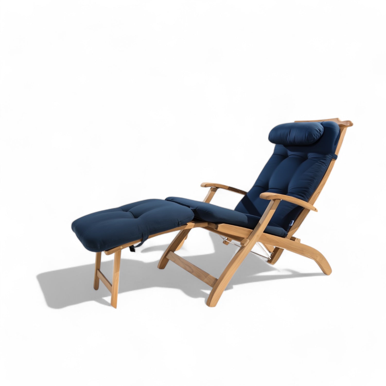 Ligbed Steamer - teakhout, inklapbaar (170 x 95 cm) foto met blauw kussen
