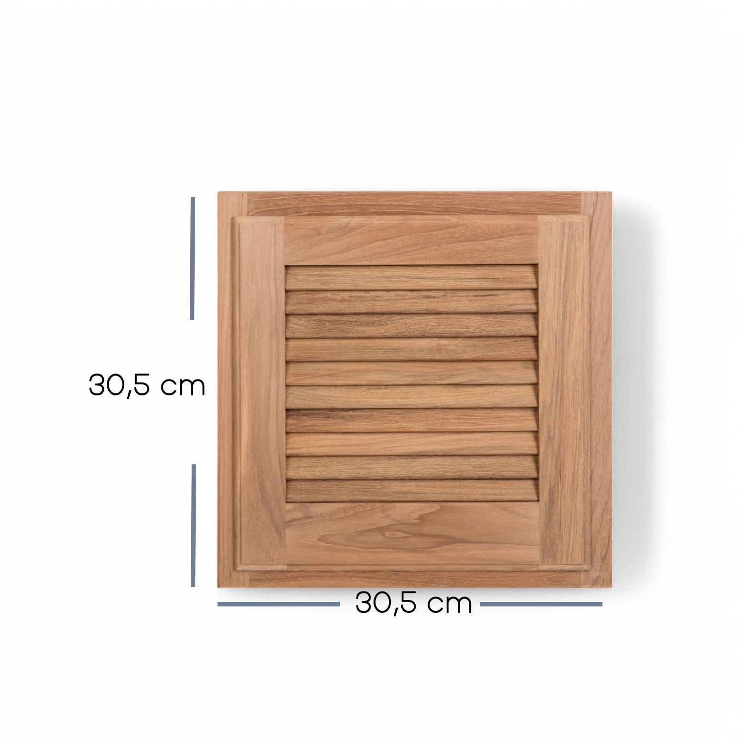 Louvredeur met kozijn - teak, ongeolied, voorbeeld afmeting 30.5 x 30.5 cm tekening met afmetingen