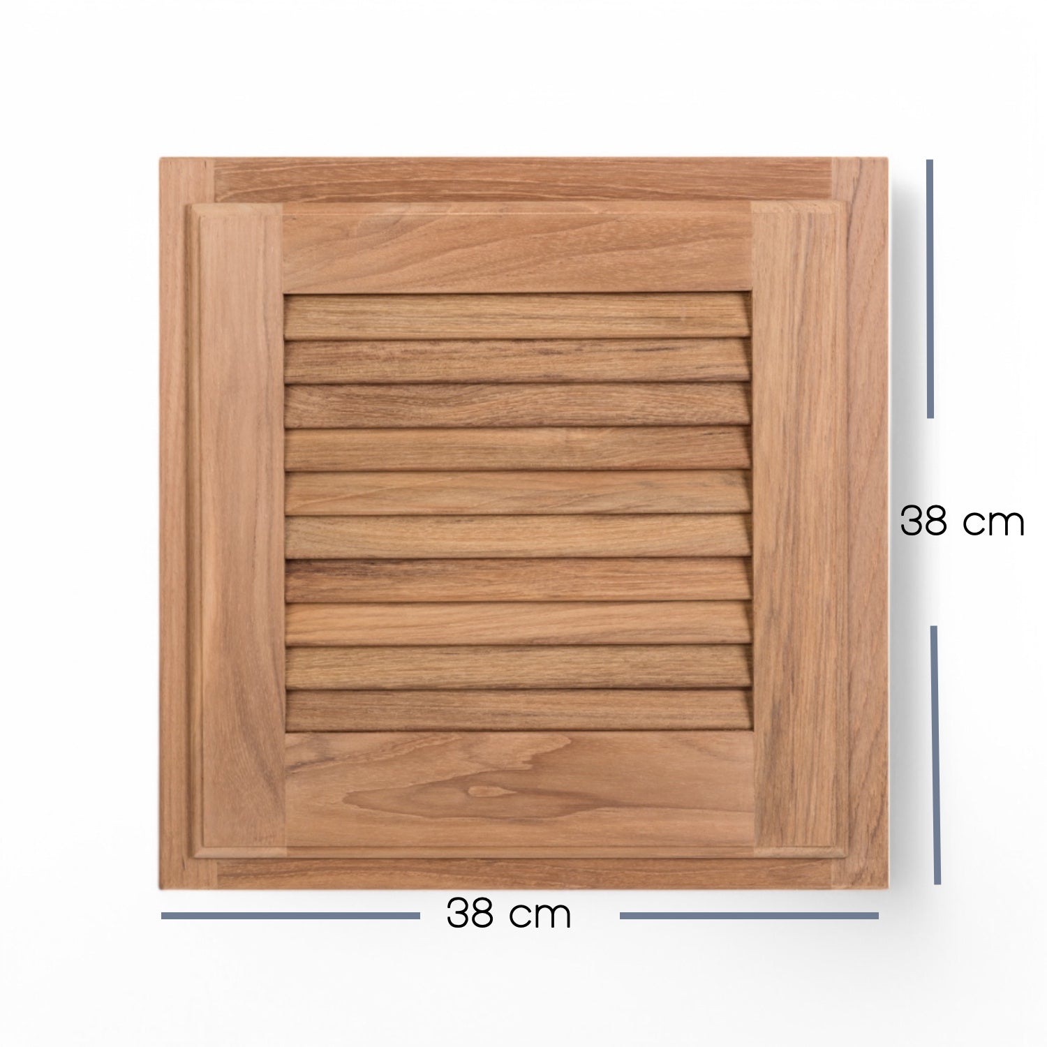 Louvredeur met kozijn - teak, ongeolied, voorbeeld afmeting 38 x 38 cm tekening met afmetingen