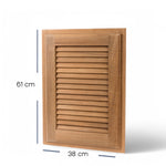 Louvredeur met kozijn - teak, ongeolied, voorbeeld afmeting 61 x 38 cm tekening met afmetingen