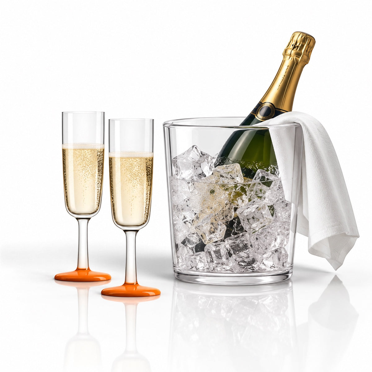 Marc_Newson_Tritan_Non-slip_Forever_orange_Unbreakable_Flutes_next_to_a_champgne_cooler_with_a_bottle_of_champagne