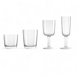 Marc Newson champagne flute 180 ml – onbreekbaar design, antislip, met witte voet waterglas, whiskeyglas, wijnglas en champagne flute op een rij